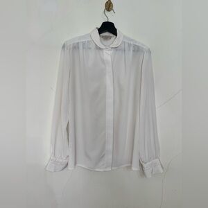 Vintage Eaton Secretary Peter Pan Collar Pleated Blouse Ruffle cuffs 12